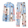 Whimsical Pastel Blue Pink Quilt Blocks Custom Long Pajama Set