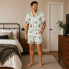 Whimsical Sage Green Eyelet Cameo Stripes Custom Short Pajama Set