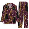 Wild Deep Plum Purple Spotted Bands Custom Long Pajama Set for Cat Lovers