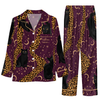 Wild Deep Plum Purple Spotted Bands Custom Long Pajama Set for Cat Lovers