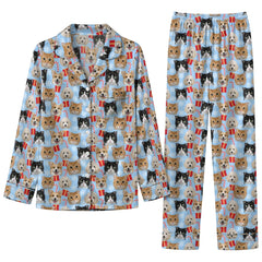 Cozy Blue Candy Cane Pet Faces Custom Long Pajama Set for Pet Lovers