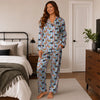 Cozy Blue Candy Cane Pet Faces Custom Long Pajama Set for Pet Lovers - worn by woman