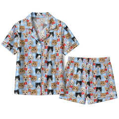 Cozy Blue Candy Cane Pet Faces Custom Short Pajama Set for Pet Lovers