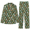 Festive Green Candy Cane Dog Faces Custom Long Pajama Set for Dog Lovers - front view