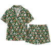 Festive Green Candy Cane Dog Faces Custom Short Pajama Set for Dog Lovers - front view