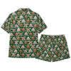 Festive Green Candy Cane Dog Faces Custom Short Pajama Set for Dog Lovers - flat lay