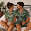 Festive Green Candy Cane Dog Faces Custom Short Pajama Set for Dog Lovers - worn by couple