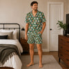 Festive Green Candy Cane Dog Faces Custom Short Pajama Set for Dog Lovers - worn by man