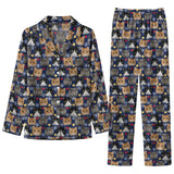 Cozy Navy Snowflake Cat Faces Custom Long Pajama Set for Cat Lovers