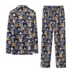 Cozy Navy Snowflake Cat Faces Custom Long Pajama Set for Cat Lovers - back view