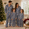 Cozy Navy Snowflake Cat Faces Custom Long Pajama Set for Cat Lovers - worn by family