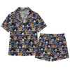 Cozy Navy Snowflake Cat Faces Custom Short Pajama Set for Cat Lovers - front view