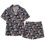 Cozy Navy Snowflake Cat Faces Custom Short Pajama Set for Cat Lovers