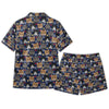 Cozy Navy Snowflake Cat Faces Custom Short Pajama Set for Cat Lovers - flat lay