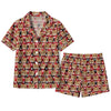 Festive Red Buffalo Plaid Cat Face Custom Short Pajama Set for Cat Lovers - front view