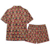 Festive Red Buffalo Plaid Cat Face Custom Short Pajama Set for Cat Lovers - flat lay