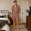 Festive Red Buffalo Plaid Cat Face Custom Short Pajama Set for Cat Lovers - worn by man