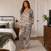 Festive White Santa Hat Pet Faces Custom Long Pajama Set for Pet Lovers - worn by woman