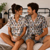 Festive White Santa Hat Pet Faces Custom Short Pajama Set for Pet Lovers - worn by couple
