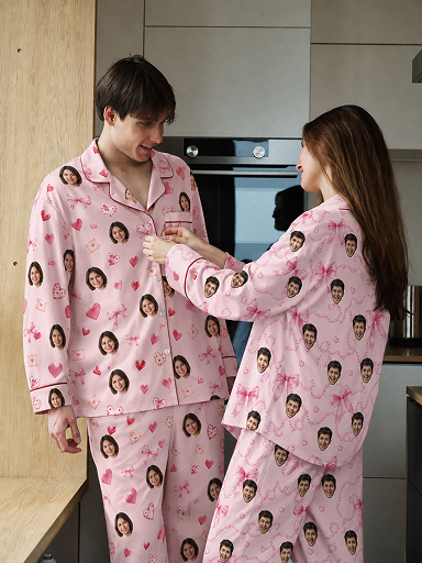 Couple in matching custom pajamas